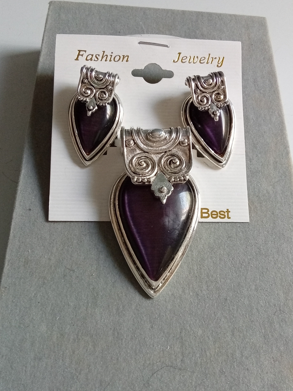 Fashion Jewelry Purple Teardrop Pendant‎ and Matching Earrings Set